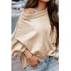 imageEVALESS Womens 2024 Lantern Long Sleeve Crewneck Sweater Casual Solid Color Ribbed Hem Knitwear Pullover Cropped TopsBeige