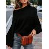 imageEVALESS Womens 2024 Lantern Long Sleeve Crewneck Sweater Casual Solid Color Ribbed Hem Knitwear Pullover Cropped TopsBlack
