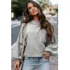 imageEVALESS Womens 2024 Lantern Long Sleeve Crewneck Sweater Casual Solid Color Ribbed Hem Knitwear Pullover Cropped TopsGray