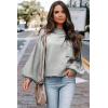 imageEVALESS Womens 2024 Lantern Long Sleeve Crewneck Sweater Casual Solid Color Ribbed Hem Knitwear Pullover Cropped TopsGray