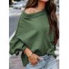 imageEVALESS Womens 2024 Lantern Long Sleeve Crewneck Sweater Casual Solid Color Ribbed Hem Knitwear Pullover Cropped TopsGreen