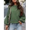 imageEVALESS Womens 2024 Lantern Long Sleeve Crewneck Sweater Casual Solid Color Ribbed Hem Knitwear Pullover Cropped TopsGreen
