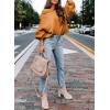 imageEVALESS Womens 2024 Lantern Long Sleeve Crewneck Sweater Casual Solid Color Ribbed Hem Knitwear Pullover Cropped TopsOrange