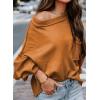 imageEVALESS Womens 2024 Lantern Long Sleeve Crewneck Sweater Casual Solid Color Ribbed Hem Knitwear Pullover Cropped TopsOrange
