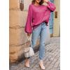 imageEVALESS Womens 2024 Lantern Long Sleeve Crewneck Sweater Casual Solid Color Ribbed Hem Knitwear Pullover Cropped TopsRose