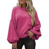 imageEVALESS Womens 2024 Lantern Long Sleeve Crewneck Sweater Casual Solid Color Ribbed Hem Knitwear Pullover Cropped TopsRose