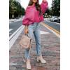 imageEVALESS Womens 2024 Lantern Long Sleeve Crewneck Sweater Casual Solid Color Ribbed Hem Knitwear Pullover Cropped TopsRose