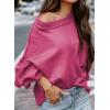 imageEVALESS Womens 2024 Lantern Long Sleeve Crewneck Sweater Casual Solid Color Ribbed Hem Knitwear Pullover Cropped TopsRose