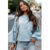 imageEVALESS Womens 2024 Lantern Long Sleeve Crewneck Sweater Casual Solid Color Ribbed Hem Knitwear Pullover Cropped TopsSky Blue