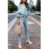imageEVALESS Womens 2024 Lantern Long Sleeve Crewneck Sweater Casual Solid Color Ribbed Hem Knitwear Pullover Cropped TopsSky Blue