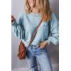 imageEVALESS Womens 2024 Lantern Long Sleeve Crewneck Sweater Casual Solid Color Ribbed Hem Knitwear Pullover Cropped TopsSky Blue