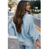imageEVALESS Womens 2024 Lantern Long Sleeve Crewneck Sweater Casual Solid Color Ribbed Hem Knitwear Pullover Cropped TopsSky Blue