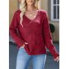 imageEVALESS Womens Crochet Sweater Top Hollow Out Long Sleeve Pullover Tops Fall Outfits Fashion 2025Burgundy