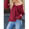 imageEVALESS Womens Crochet Sweater Top Hollow Out Long Sleeve Pullover Tops Fall Outfits Fashion 2025Burgundy