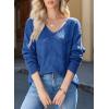 imageEVALESS Womens Crochet Sweater Top Hollow Out Long Sleeve Pullover Tops Fall Outfits Fashion 2025Dark Blue