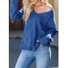 imageEVALESS Womens Crochet Sweater Top Hollow Out Long Sleeve Pullover Tops Fall Outfits Fashion 2025Dark Blue