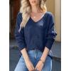 imageEVALESS Womens Crochet Sweater Top Hollow Out Long Sleeve Pullover Tops Fall Outfits Fashion 2025Mazarine