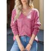 imageEVALESS Womens Crochet Sweater Top Hollow Out Long Sleeve Pullover Tops Fall Outfits Fashion 2025Rose Red