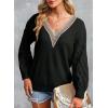 imageEVALESS Womens Long Sleeve Sweaters Fall 2024 Trendy Sexy Lace V Neck Knit Drop Shoulder Pullover Sweater Jumper Tops2d Black