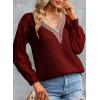 imageEVALESS Womens Long Sleeve Sweaters Fall 2024 Trendy Sexy Lace V Neck Knit Drop Shoulder Pullover Sweater Jumper Tops3d Red