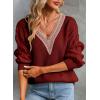 imageEVALESS Womens Long Sleeve Sweaters Fall 2024 Trendy Sexy Lace V Neck Knit Drop Shoulder Pullover Sweater Jumper Tops3d Red