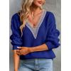 imageEVALESS Womens Long Sleeve Sweaters Fall 2024 Trendy Sexy Lace V Neck Knit Drop Shoulder Pullover Sweater Jumper TopsD Blue