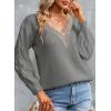 imageEVALESS Womens Long Sleeve Sweaters Fall 2024 Trendy Sexy Lace V Neck Knit Drop Shoulder Pullover Sweater Jumper TopsD Gray