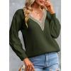 imageEVALESS Womens Long Sleeve Sweaters Fall 2024 Trendy Sexy Lace V Neck Knit Drop Shoulder Pullover Sweater Jumper TopsD Green