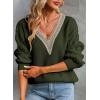 imageEVALESS Womens Long Sleeve Sweaters Fall 2024 Trendy Sexy Lace V Neck Knit Drop Shoulder Pullover Sweater Jumper TopsD Green