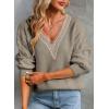 imageEVALESS Womens Long Sleeve Sweaters Fall 2024 Trendy Sexy Lace V Neck Knit Drop Shoulder Pullover Sweater Jumper TopsD Khaki
