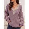 imageEVALESS Womens Long Sleeve Sweaters Fall 2024 Trendy Sexy Lace V Neck Knit Drop Shoulder Pullover Sweater Jumper TopsD Purple