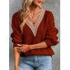 imageEVALESS Womens Long Sleeve Sweaters Fall 2024 Trendy Sexy Lace V Neck Knit Drop Shoulder Pullover Sweater Jumper TopsE Brown