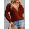 imageEVALESS Womens Long Sleeve Sweaters Fall 2024 Trendy Sexy Lace V Neck Knit Drop Shoulder Pullover Sweater Jumper TopsE Brown