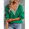 imageEVALESS Womens Long Sleeve Sweaters Fall 2024 Trendy Sexy Lace V Neck Knit Drop Shoulder Pullover Sweater Jumper TopsE Green
