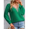 imageEVALESS Womens Long Sleeve Sweaters Fall 2024 Trendy Sexy Lace V Neck Knit Drop Shoulder Pullover Sweater Jumper TopsE Green