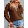 imageEVALESS Womens Long Sleeve Sweaters Fall 2024 Trendy Sexy Lace V Neck Knit Drop Shoulder Pullover Sweater Jumper TopsE Khaki