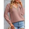 imageEVALESS Womens Long Sleeve Sweaters Fall 2024 Trendy Sexy Lace V Neck Knit Drop Shoulder Pullover Sweater Jumper TopsE Light Pink
