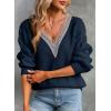 imageEVALESS Womens Long Sleeve Sweaters Fall 2024 Trendy Sexy Lace V Neck Knit Drop Shoulder Pullover Sweater Jumper TopsE Navy Blue