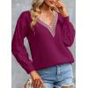 imageEVALESS Womens Long Sleeve Sweaters Fall 2024 Trendy Sexy Lace V Neck Knit Drop Shoulder Pullover Sweater Jumper TopsE Rose