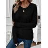 imageEVALESS Womens Sweaters Casual Long Sleeve Crewneck Cable Knit Lightweight Oversized Crochet Sweater Pullover TopsBlack