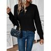 imageEVALESS Womens Sweaters Casual Long Sleeve Crewneck Cable Knit Lightweight Oversized Crochet Sweater Pullover TopsBlack