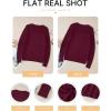 imageEVALESS Womens Sweaters Casual Long Sleeve Crewneck Cable Knit Lightweight Oversized Crochet Sweater Pullover TopsBurgundy