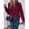 imageEVALESS Womens Sweaters Casual Long Sleeve Crewneck Cable Knit Lightweight Oversized Crochet Sweater Pullover TopsBurgundy