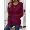 imageEVALESS Womens Sweaters Casual Long Sleeve Crewneck Cable Knit Lightweight Oversized Crochet Sweater Pullover TopsBurgundy