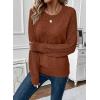 imageEVALESS Womens Sweaters Casual Long Sleeve Crewneck Cable Knit Lightweight Oversized Crochet Sweater Pullover TopsChestnut