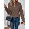 imageEVALESS Womens Sweaters Casual Long Sleeve Crewneck Cable Knit Lightweight Oversized Crochet Sweater Pullover TopsDark Brown