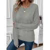 imageEVALESS Womens Sweaters Casual Long Sleeve Crewneck Cable Knit Lightweight Oversized Crochet Sweater Pullover TopsLight Grey
