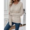 imageEVALESS Womens Sweaters Casual Long Sleeve Crewneck Cable Knit Lightweight Oversized Crochet Sweater Pullover TopsParchment