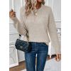 imageEVALESS Womens Sweaters Casual Long Sleeve Crewneck Cable Knit Lightweight Oversized Crochet Sweater Pullover TopsParchment