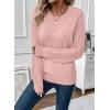 imageEVALESS Womens Sweaters Casual Long Sleeve Crewneck Cable Knit Lightweight Oversized Crochet Sweater Pullover TopsPink